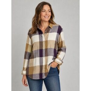 EDDIE BAUER Fremont Flannel Tunic Snap Button Shirt Tall XL Plum Camel Plaid NEW